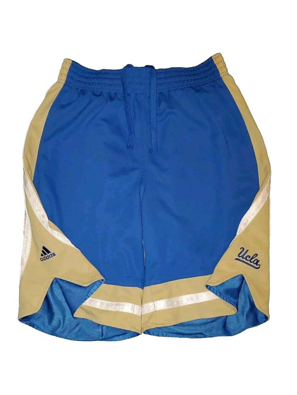 EUC Men's SMALL Adidas UCLA Bruins Blue Tan White Basketball Shorts Embroidered